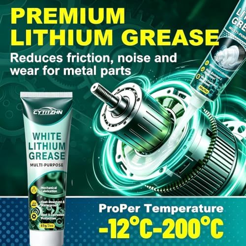 White Lithium Grease with Brush, Multi‑Purpose Waterproof Anti‑Rust Lubricant for Hinges, Bearings, Gears, Track Rail, Garage Door, Long‑Lasting, Automotive, Marine, Industrial & Household, 3oz/85g