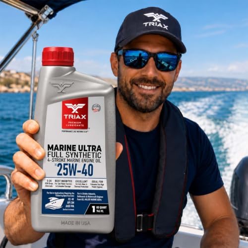 TRIAX Marine Ultra 25W-40 Full Synthetic 4-Stroke Engine Oil | FC-W, API SM & JASO MA | For All Inboards, Outboards, Personal Watercraft & Supercharged Marine Engines (Pack of 4-1 Gallon)