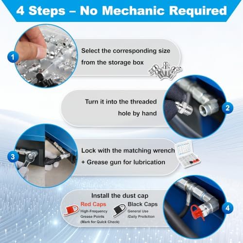 105pcs Grease Fittings Kit, Metric & SAE Zerk Grease Fittings Assortment