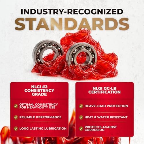 Wolf’s Head Red Grease NLGI #2 (836-88301-91) Premium Tacky Red Grease for Long-Lasting Lubrication, High Temp Protection & Heavy Duty Wheel Bearing/Chassis Use – Made in USA – 14 oz Tube, Pack of 10