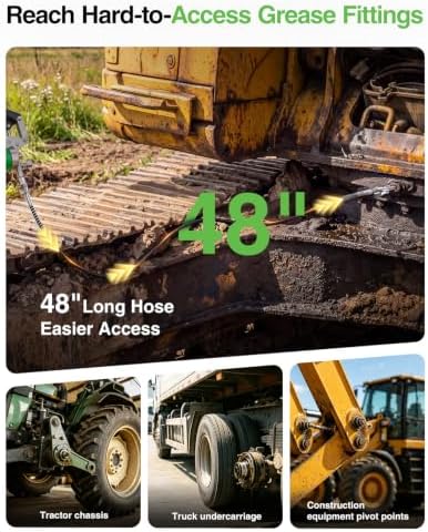 TaskStar Grease Gun Hose, 48-Inch 12000 PSI for All 1/8” NPT Grease Guns