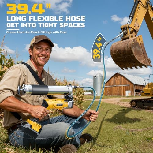 DIYtoolifz Cordless Grease Gun Compatible with DeWalt 20V Battery, 12000PSI High-Pressure with 2-in-1 Rotating Handle, 39.4" Hose & 4 Couplers for Bulk & Cartridge Grease (Tool Only)