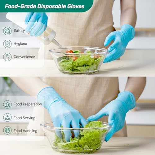 Kebada D1 Blue Disposable Nitrile Gloves, 100% Food Safe, 100 Count