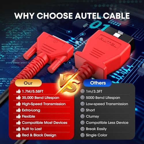 Autel Original OBD2 Main Test Cable, 16 Pin OBDII Diagnostic Test Cable