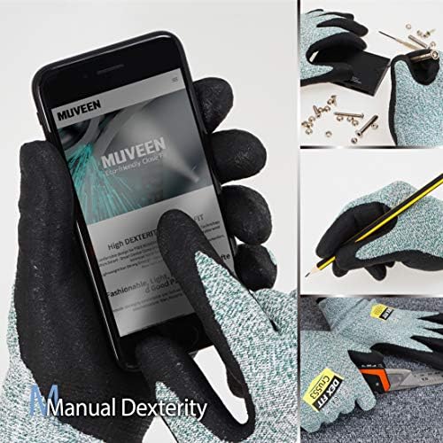DEX FIT Level 5 Cut Resistant Gloves Cru553 Anti-Static, 3D Comfort Fit A5 Safety Work Gloves with Grip, Thin Touchscreen Gloves for Warehouse, Package Handling, Green, XL, 1 Pair