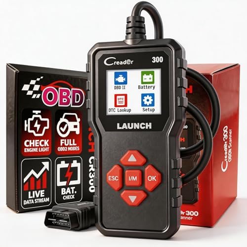 Check Engine Code Reader, LAUNCH Creader CR300 OBD2 Scanner Diagnostic Tool, Live Data Battery Voltage Test, Read Clear DTCs, I/M Readiness, for 1996+ Cars Trucks SUVs OBDII