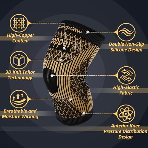 Copper Knee Braces for Women and Men,Compression Knee Sleeve for Knee Pain,Arthritis,Meniscus Tear,ACL,Joint Pain Relief,Knee Support Pads for Running,Workout Sports