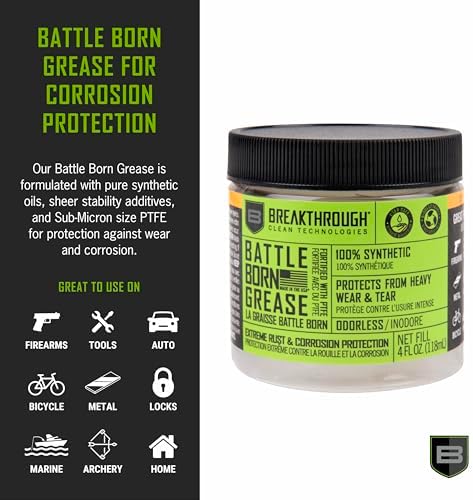 Breakthrough Clean Battle Born Gun Grease - Gun Lubricant Fortified with PTFE - Rust and Corrosion Protection for Firearms - Care and Maintenance for Rifles and Handguns - 4 Fl Oz Jar