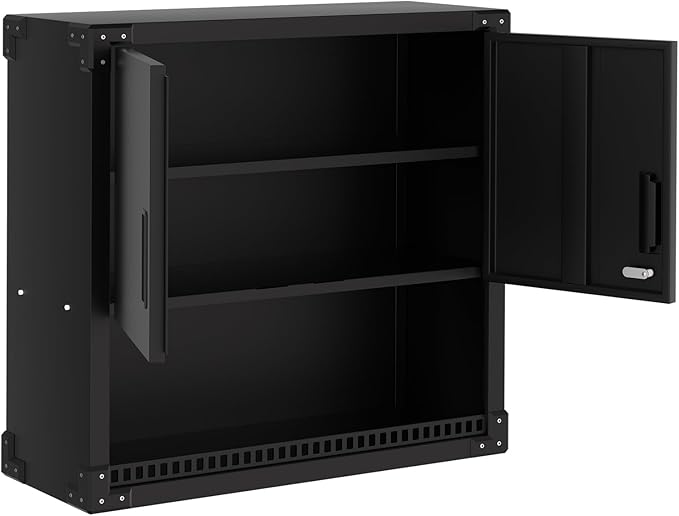 Heavy Duty Steel Garage Wall Cabinet, Floating Hanging Storage Organizer with Shelves & Locks, for Workshop, Warehouse, Kitchen, Black