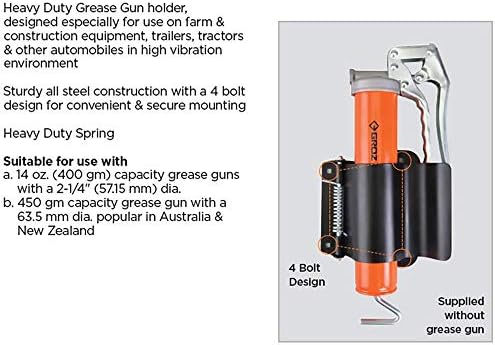 PROLUBE Heavy Duty Grease Gun Holder | 4-Bolt Design | All Steel Construction | Snap Action Clamp for Secure Hold | for Grease & Suction Guns | Attach to Any Farm & Construction Equipment (44842)