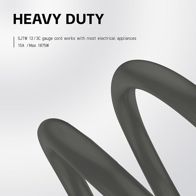 EP 10 Ft Lighted Outdoor Extension Cord - 12/3 SJTW Heavy Duty Grey Extension Cable with 3 Prong Grounded Plug - Power Cord for Lawn, Garden, Appliances
