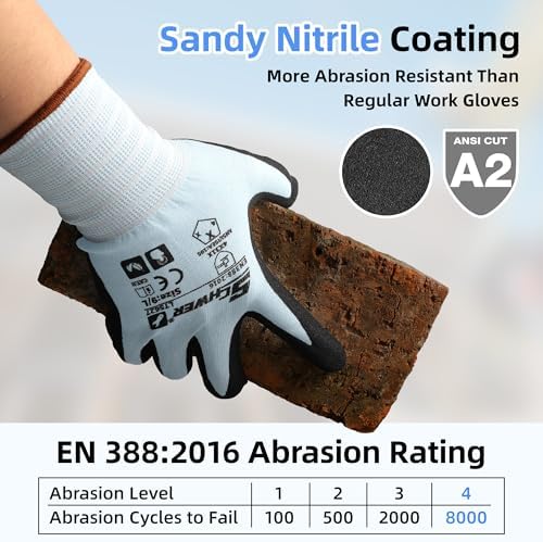 Schwer 12 Pairs ANSI A2 Cut Resistant Work Gloves for Safety Work，LT5627，L
