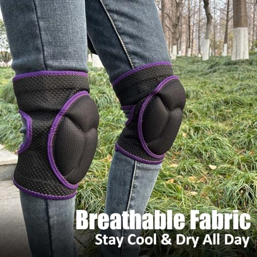Women Brearhable Knee Pads for Gardening, Lightweight Foam Cap, Purple S