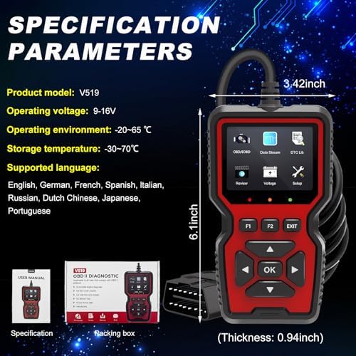 Yourkar OBD2 Scanner Diagnostic Tool, Code Reader OBD II Scanner with Reset & Live Data, Professional Check Engine Fault Code Reader I/M Readiness for OBD2 Cars, Car Accessories