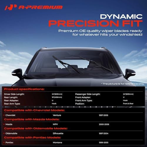 A-Premium 24"+24"+16" Windshield Wiper Blades with Wear Indicator & Towel