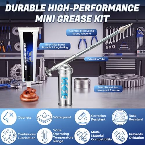 Mini Grease Gun Kit with Bicycle Grease, Extension Tube and Precision Nozzle, 100g Bike Greases for Pedals, Bearings, Hubs, Bottom Brackets, Refillable with 3 oz Cartridges