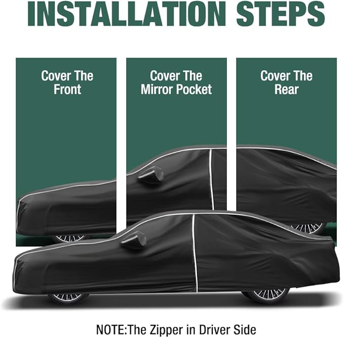 Fluorescent Strip Design 6 Layers Waterproof Car Cover Compatible for Mercedes Benz E-Class Sedan E300 E350 E400 E450 2006-2024 All Weather Full Car Cover with Storage Bag