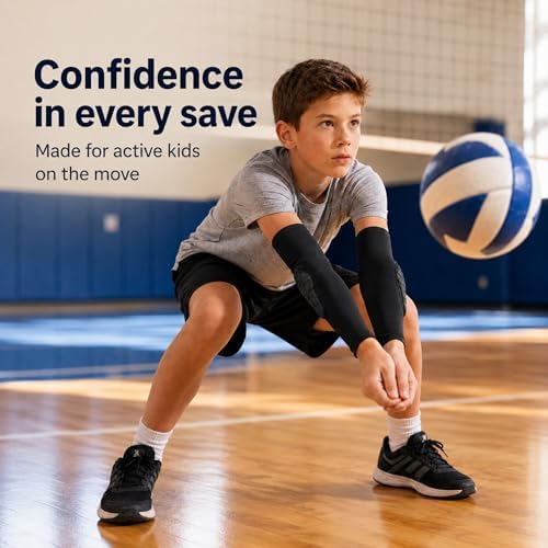 AceList Kids Youth Elbow Pads (Pair) - Honeycomb Padded Compression Arm Sleeves for Baseball, Softball, Volleyball & Basketball - Youth Elbow Guard for Boys & Girls Ages 5-15