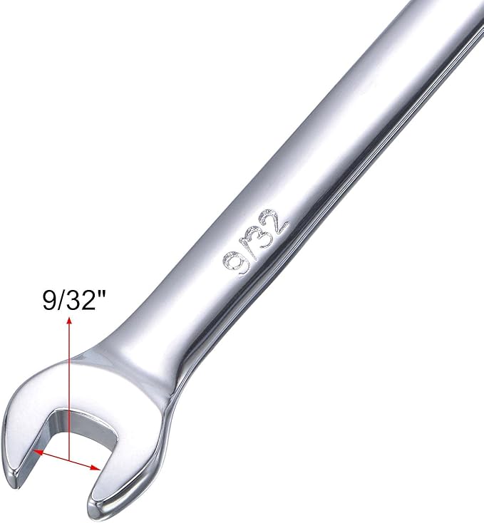 uxcell 9/32 Inch Ratcheting Combination Wrench SAE 72 Teeth 12 Point Ratchet Box Ended Spanner Tools, Cr-V