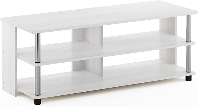 Furinno Turn-N-Tube Shoe Rack, 3-Tier Shoe Organizer, Compact Shoe Storage with Open Shelves and Stainless Steel Tubes, 15.5 x 41.1 x 15.8, for Closet Entryway, Office, Garage, White Oak