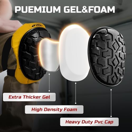 Professional Knee Pads for Work Construction with Heavy Duty Cap Foam Padding Gel Cushion Knee Pads for Men, Comfortable Adjustable Strong Strap, Military Grade Rivet for Flooring Gardening, Yellow