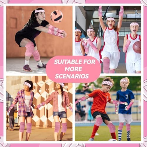 6 Pcs Volleyball Knee Pad and Arm Sleeve Volleyball Accessories Drawstring Bag Softball Headbands Volleyball Protection Equipment Gifts for Women Teens Training