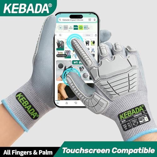 Kebada Impact Protection Gloves, ANSI A2 Cut Resistant, 1/3 Pairs