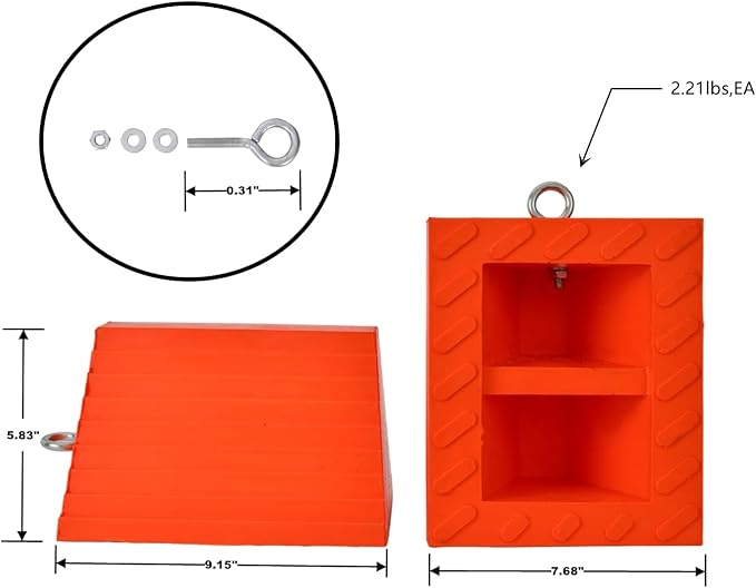 Wheel Chocks, Heavy Duty Wheel Chock with Handle，Rubber Wheel Chocks for Boat Trailers, RV, Truck, Camper, 2 Pack (Orange)