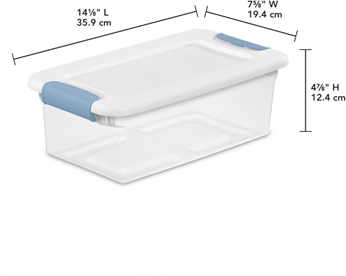 Sterilite 12-Pack Latching Box, Under Bed Storage Bins with Lids, Clear Plastic, 6 Quart - Heavy-Duty Organizing Containers for Closet, Bathroom, and Office