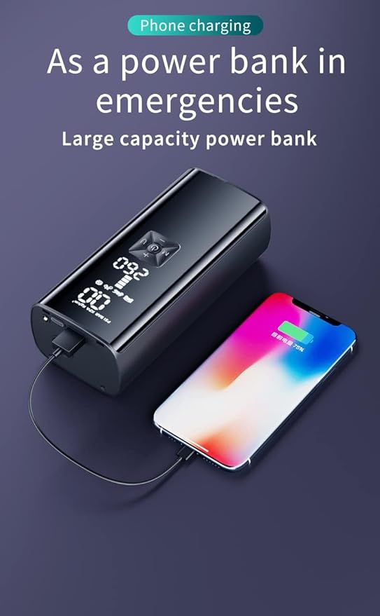 Portable Air Compressor. Tire Inflator,150PSI Car tire Cordless Inflator Pump, Intelligent Charging, SOS Warning, Emergency Lighting. Suitable for Car, Bicycle, Motorcycle, Ball.