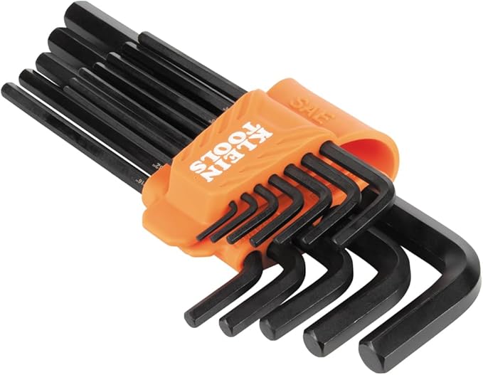 Klein Tools LS12 12-Piece Long-Arm Hex Key Set, SAE, Heat-Treated, L-Style Keys Sizes 1/16-Inch to 3/8-Inch, Twist-to-Lock Case