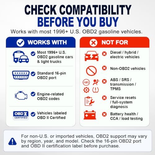 V380 OBD2 Scanner for Check Engine Light, Color Display Car Code Reader