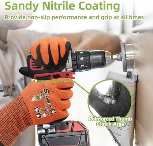 Schwer ProGuard High Level Cut Resistant Work Gloves PR3326 for Extreme Protection，ANSI A9 Cut Gloves with Reinforced Thumb, Non Slip, Breathable, Durable, Touch-screen, Orange 1 Pair（L）