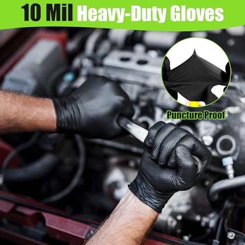 TREEGO Black 10 Mil Diamond Grip Nitrile Gloves Case, Large, 1000 Count