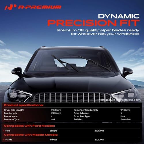 A-Premium 19"+19"+10" Windshield Wiper Blades with Wear Indicator & Towel