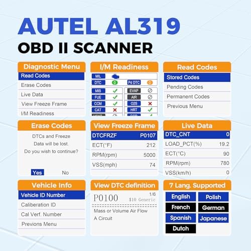 Autel AL319 Professional OBD2 Scanner, Enhanced Check Engine Code Reader
