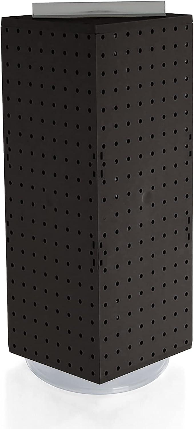 Azar Displays, 703385-BLK, 4 Sided Revolving, Pegboard Counter Display for Vendors Storage Necklace Jewelry Organizer for Selling at Trade Shows or Craft Shows Rotating, Black, 8” X 20”