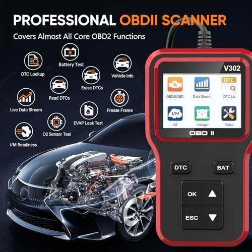 OBD2 Scanner and Battery Tester, Vehicle Code Reader for Check Engine Light