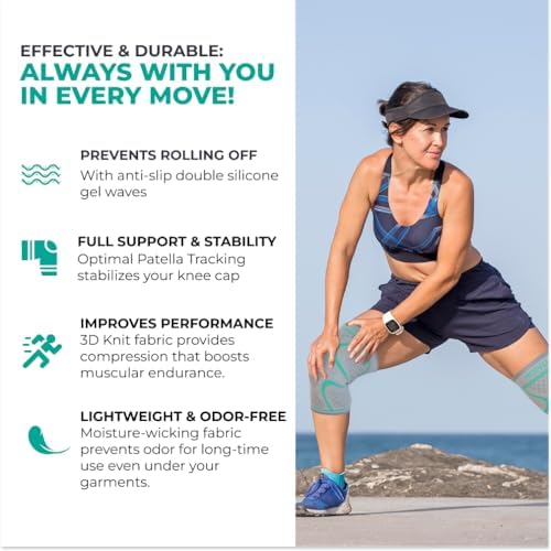 Modvel Compression Knee Brace for Women & Men - 2 Pack Knee Brace for Running Knee Pain, Knee Support Compression Sleeve, Workout Sports Knee Braces for Meniscus Tear ACL & Arthritis Pain Relief