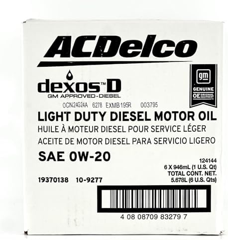 ACDelco GM Original Equipment 10-9277 (19370138) dexosD™ 0W-20 Diesel Motor Oil - 1 qt (Pack of 6)