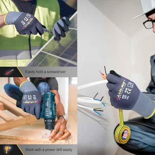 Gasoline 12 Pairs MicroFoam Nitrile Work Gloves, Touchscreen Breathable Safety Gloves for Warehouse, Mechanic, Sizes S-XXL