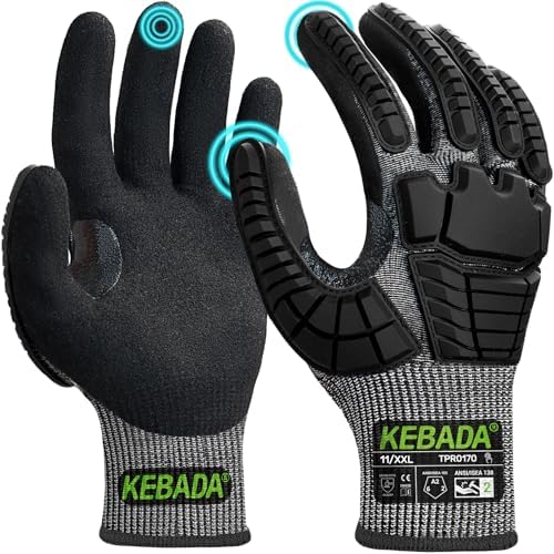 Kebada Impact Protection Gloves, ANSI A2 Cut Resistant, 1/3 Pairs