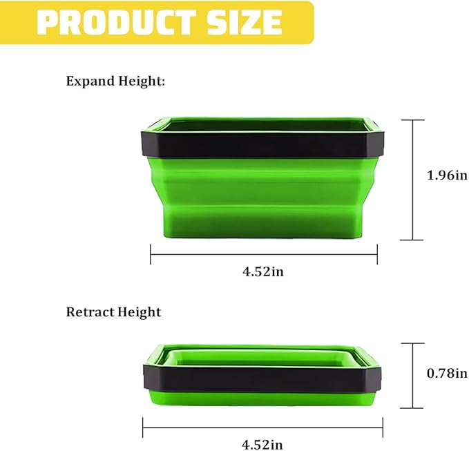 Collapsible Magnetic Car Parts Tray, Foldable Silicone Tool Tray with Magnetic Base, Double-Side Magnet Bowl for Auto Bolts, Screws, Nuts, Small Metal Parts, Universal Fit (Green)