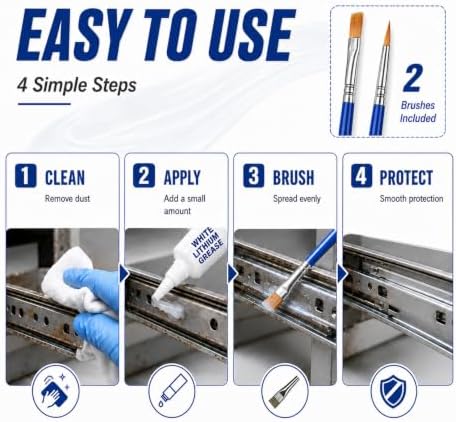 White Lithium Grease, 3PSC*10g Garage Door Lubricant with Brush