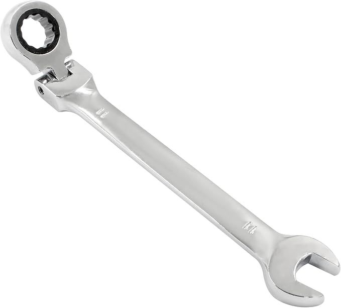 Piutouyar 11mm Flex-Head Ratcheting Wrench, Professional Metric Ratchet Wrench Combination Wrench Box Ended Spanner Tool for Projects Repair(5° Movement and 72 Teeth 12 Point, CR-V)