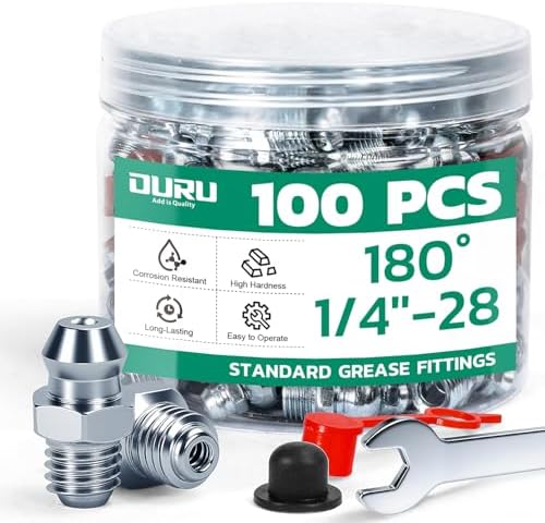 OURU 1/4"-28 SAE Grease Fittings Kit, Straight with Caps & Wrench(8mm)