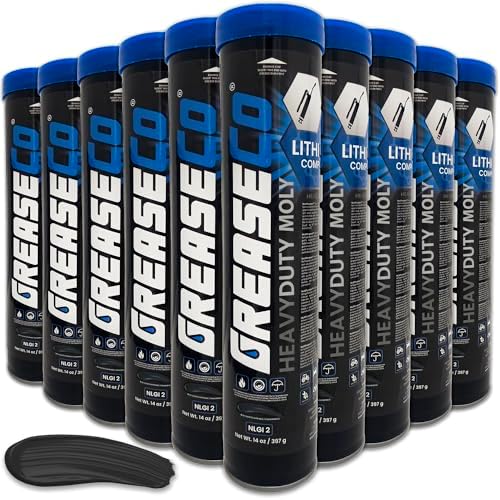 HeavyDuty Moly Grease Tubes, 10 Cartridges for Grease Gun | Axle | Ball and Joint | 5th Wheel | 3% Molybdenum | Automotive | Tractor | CV Joint | Spline | Lithium EP Cartridges | NLGI 2