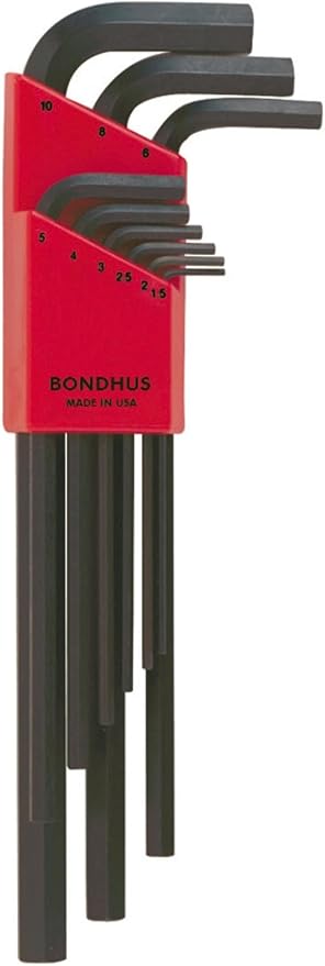 Bondhus 12199 Hex Tip Key L-wrench Set with ProGuard Finish, 1.5mm - 10mm, 9 Piece , Black