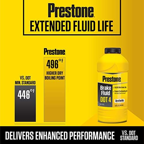 Prestone AS800Y-6PK DOT 4 Brake Fluid, Synthetic, High Grade, 50,000 Mile, 12 oz., (Pack of 6)
