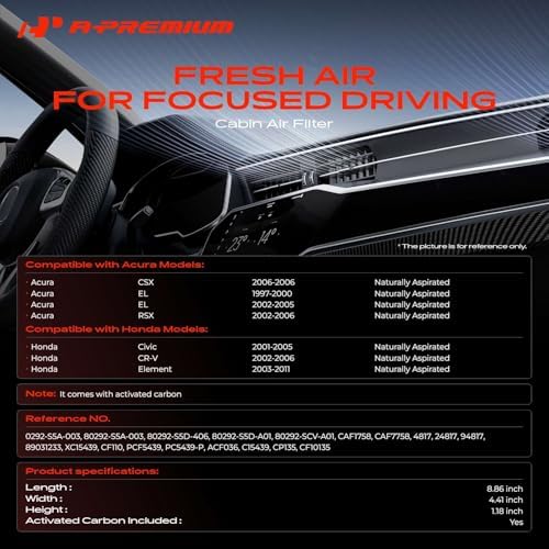 A-Premium Cabin Air Filter w/Activated Carbon Compatible with Honda, Acura